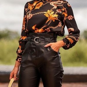 Black and Gold Floral Blouse